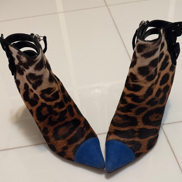 Giuseppe ZANOTTI black blue ANIMAL PRINT PONY HAIR ankle boots 37.5 - Picture 3 of 7